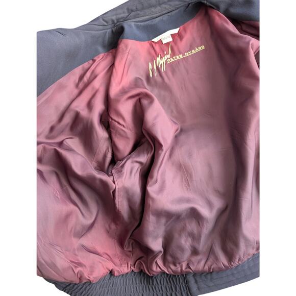 Vintage Peter Nygard Navy Silk Bomber with Ribbon and Gold Accents - Picture 9 of 13